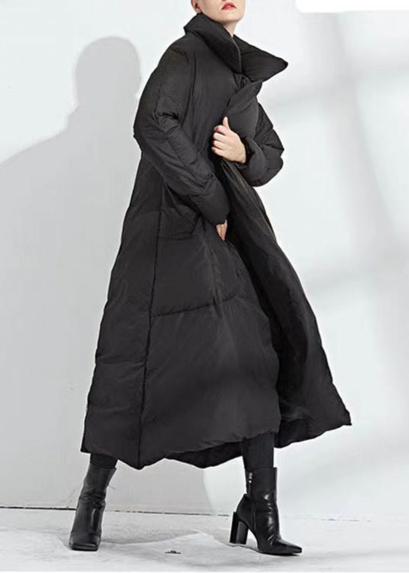 Loose Black Tie Midjelommer Duck Down Long Coat Winter - Dunjakker for kvinner