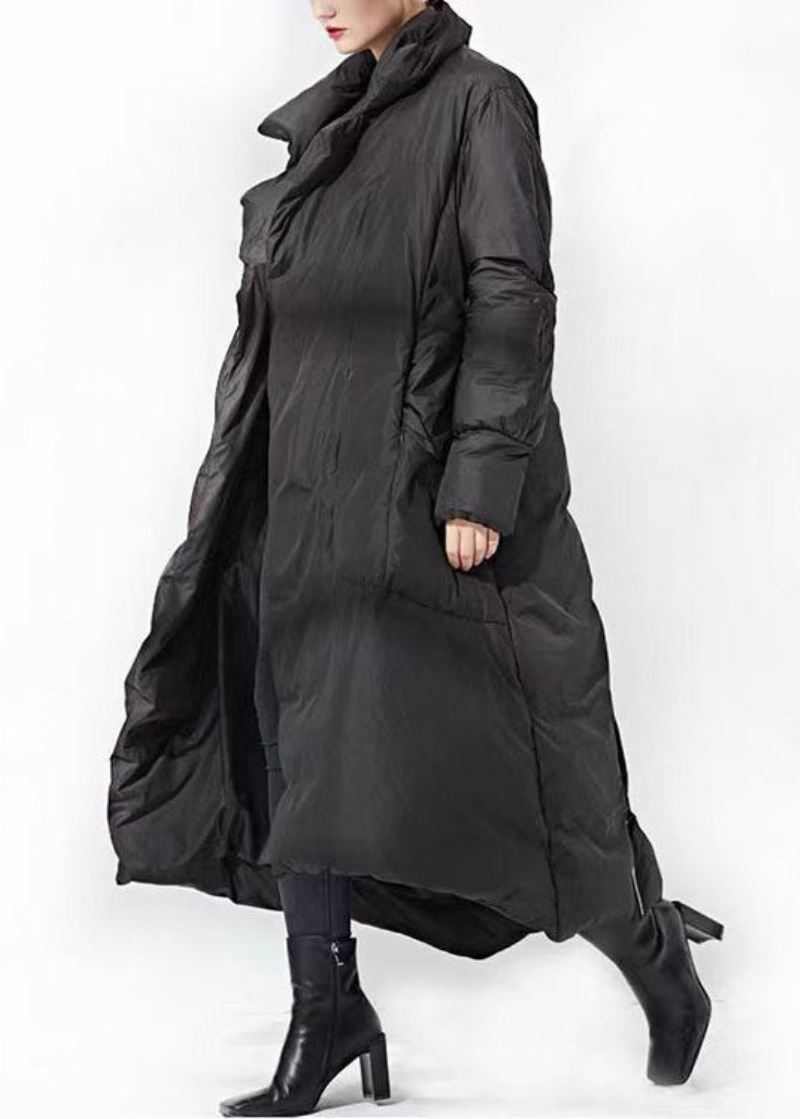 Loose Black Tie Midjelommer Duck Down Long Coat Winter - Dunjakker for kvinner