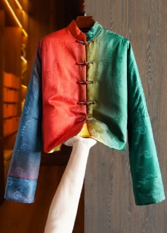 Løs Colorblock-stativ Krageknapp Patchwork Silk Parka Vinter