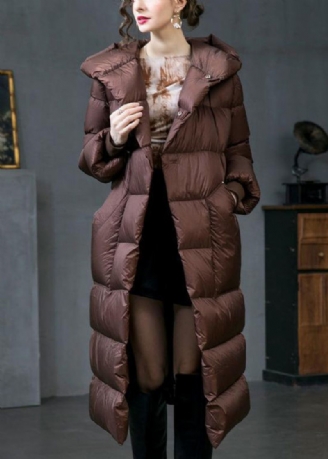 Løse Brune Hettelommer Duck Down Coat Winter