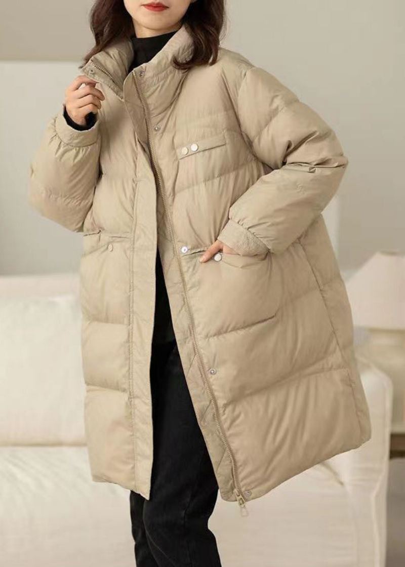 Løse Khaki Zip Up Lommer Patchwork Duck Down Coat Vinter - Dunjakker for kvinner