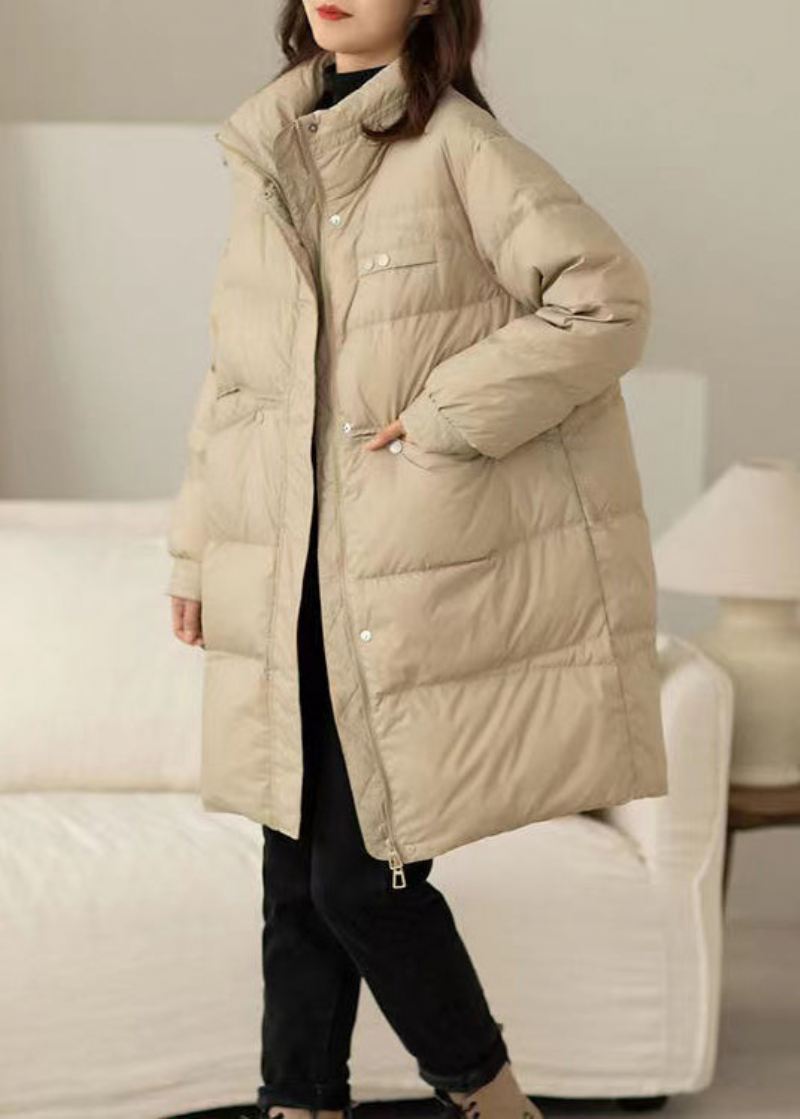 Løse Khaki Zip Up Lommer Patchwork Duck Down Coat Vinter - Dunjakker for kvinner