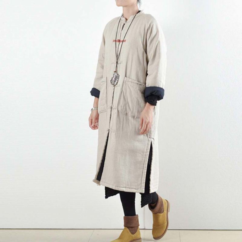 Luksus Beige Hvit Fritidsfrakk Løstsittende Bomullsfrakk Elegant Side Åpen Trenchcoat Kinesisk Knapp - Rød