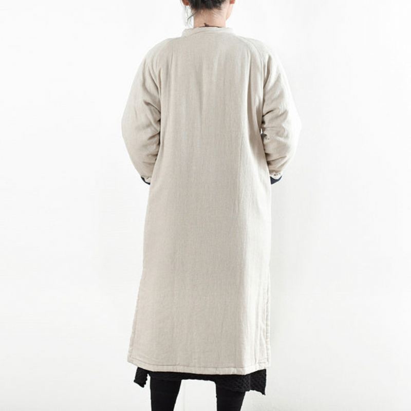 Luksus Beige Hvit Fritidsfrakk Løstsittende Bomullsfrakk Elegant Side Åpen Trenchcoat Kinesisk Knapp - Rød