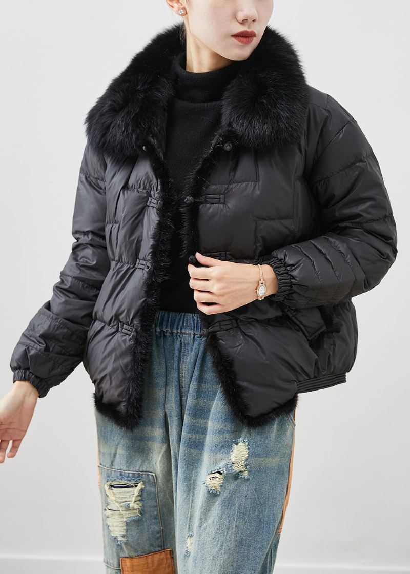 Moderne Black Fox Krage Patchwork Mink Hair Duck Down Puffers Jakker Vinter