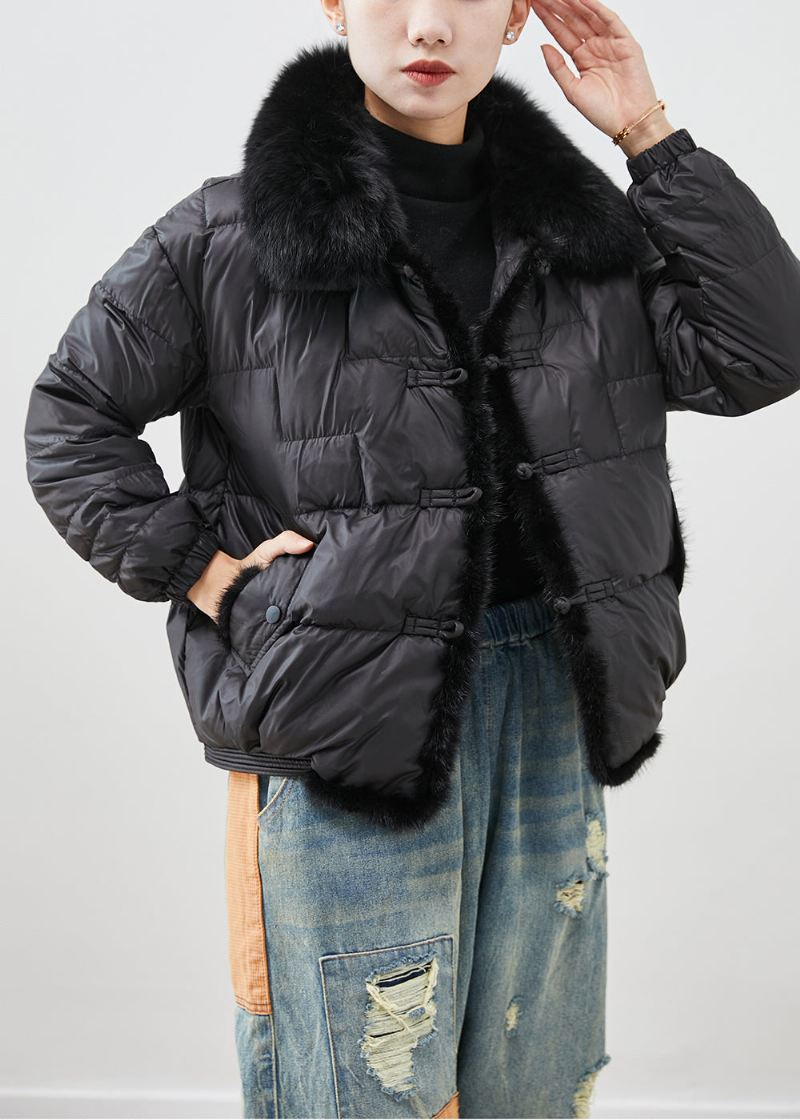 Moderne Black Fox Krage Patchwork Mink Hair Duck Down Puffers Jakker Vinter - Dunjakker for kvinner