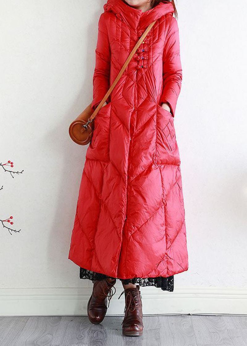 Moderne Lilla Hette Oriental Button Forleng Duck Down Puffer Coat Vinter - Dunjakker for kvinner