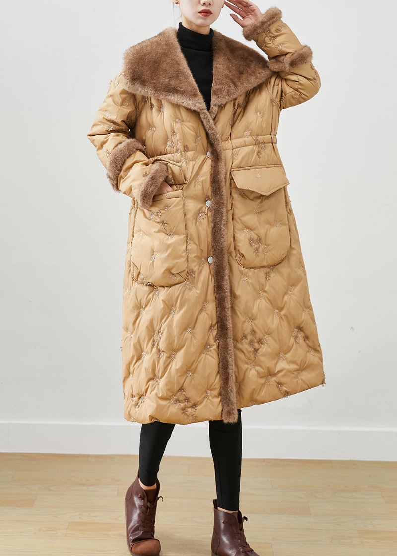 Mote Khaki Brodert Patchwork Mink Hår Andedun Canada Goose Jacket Vinter