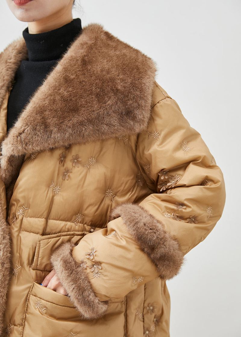 Mote Khaki Brodert Patchwork Mink Hår Andedun Canada Goose Jacket Vinter - Dunjakker for kvinner