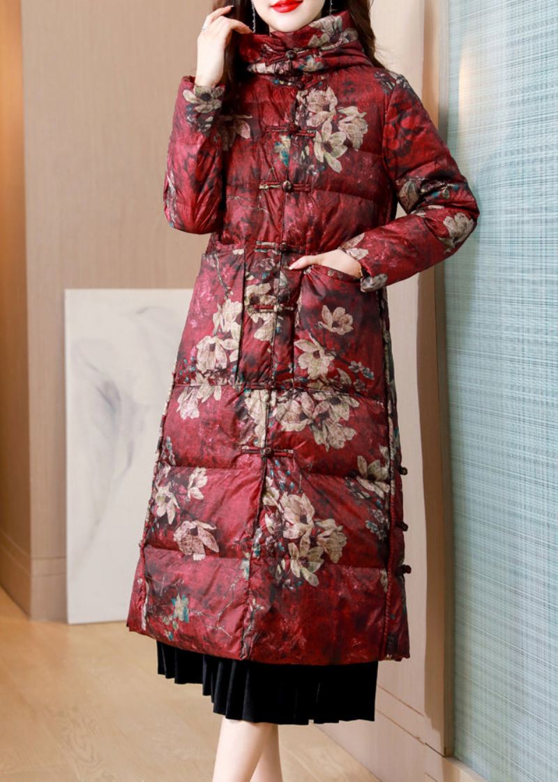 Mulberry Print Lommer Patchwork Duck Down Puffer Coats Stand Krage Vinter - Dunjakker for kvinner