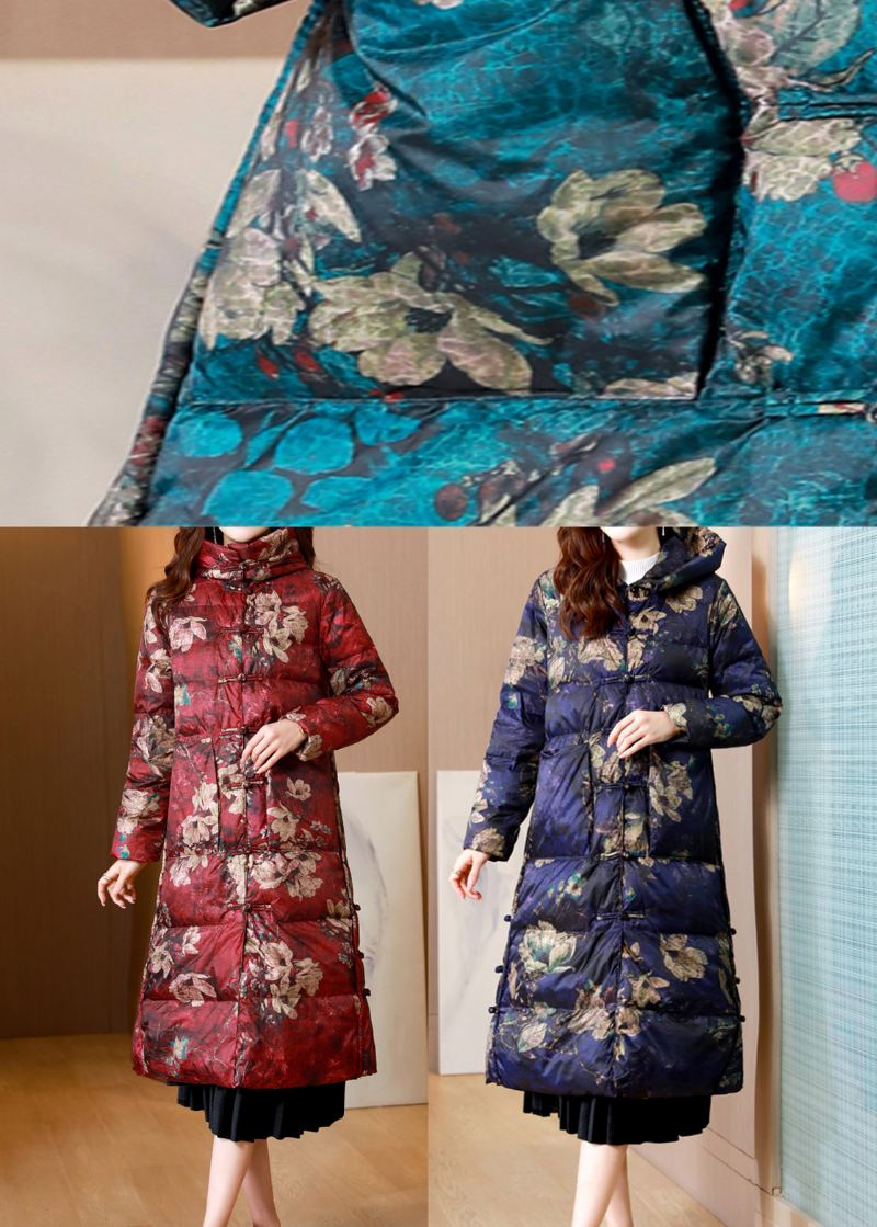 Mulberry Print Lommer Patchwork Duck Down Puffer Coats Stand Krage Vinter - Dunjakker for kvinner