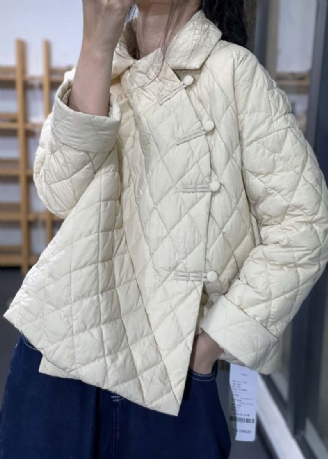 Ny Beige Peter Pan Krage Knapp Patchwork Tynn Parka Vinter