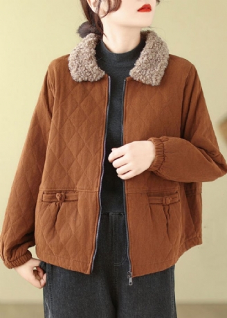 Ny Caramel Zip Up Teddy Faux Fur Patchwork Bomullsfylt Parka Vinter