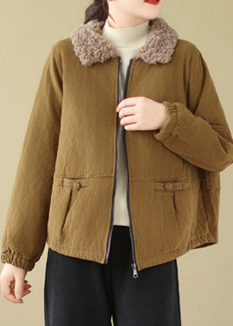 Ny Caramel Zip Up Teddy Faux Fur Patchwork Bomullsfylt Parka Vinter - Dunjakker for kvinner