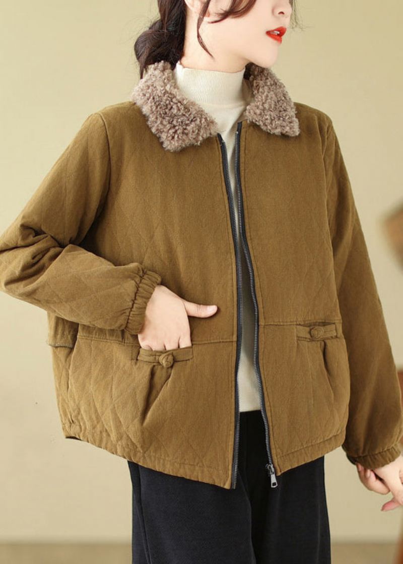 Ny Caramel Zip Up Teddy Faux Fur Patchwork Bomullsfylt Parka Vinter - Dunjakker for kvinner