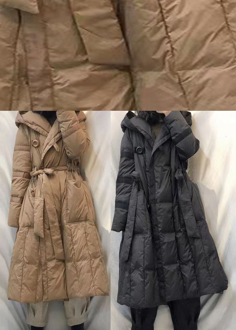 Ny Khaki Lommer Knapp Løs Vinter Duck Down Jacket - Svart