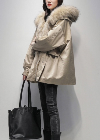 Ny Khaki Pelskrage The Rabbit Wool Lined Parka Jacket For Winter