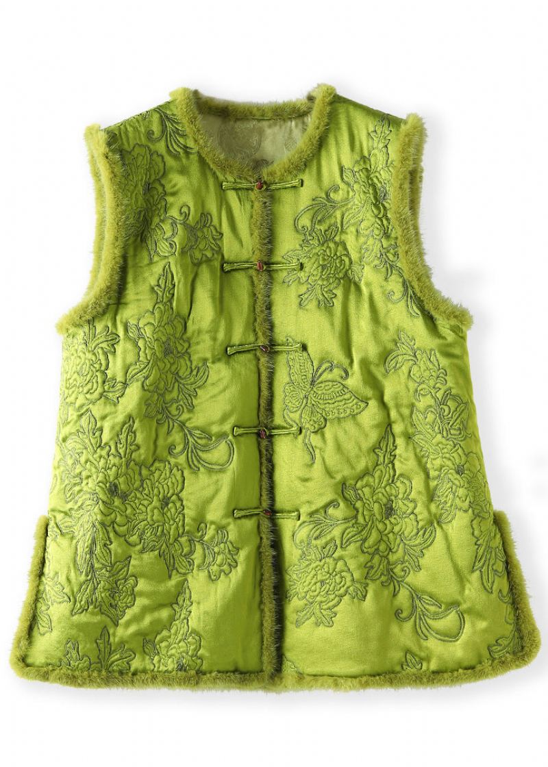 Ny Rosa Brodert Knapp Mink Hår Patchwork Vest Vinter - Dunjakker for kvinner