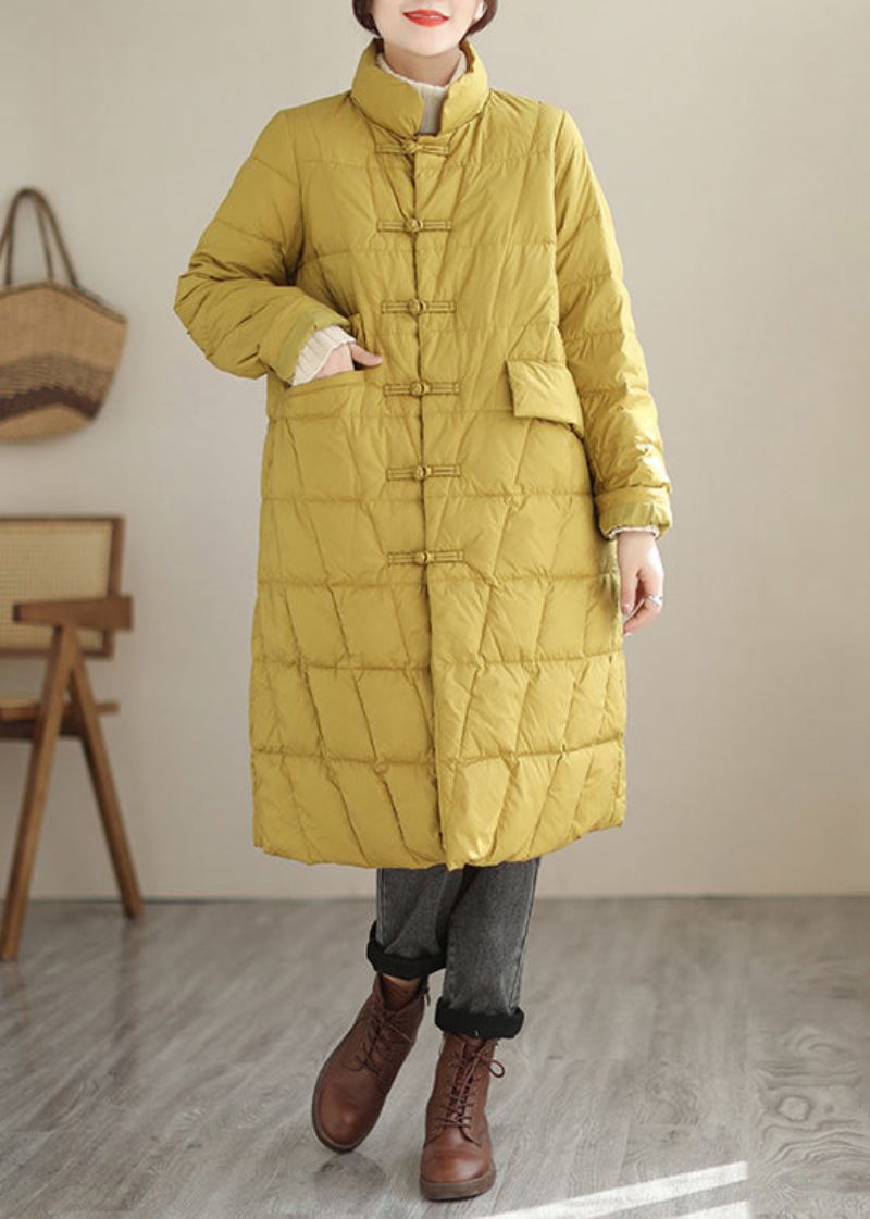 Nye Gule Knappelommer Patchwork Bomullsfylt Parka Fall