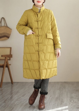 Nye Gule Knappelommer Patchwork Bomullsfylt Parka Fall