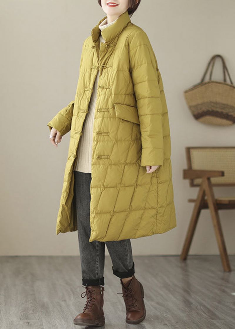 Nye Gule Knappelommer Patchwork Bomullsfylt Parka Fall - Dunjakker for kvinner