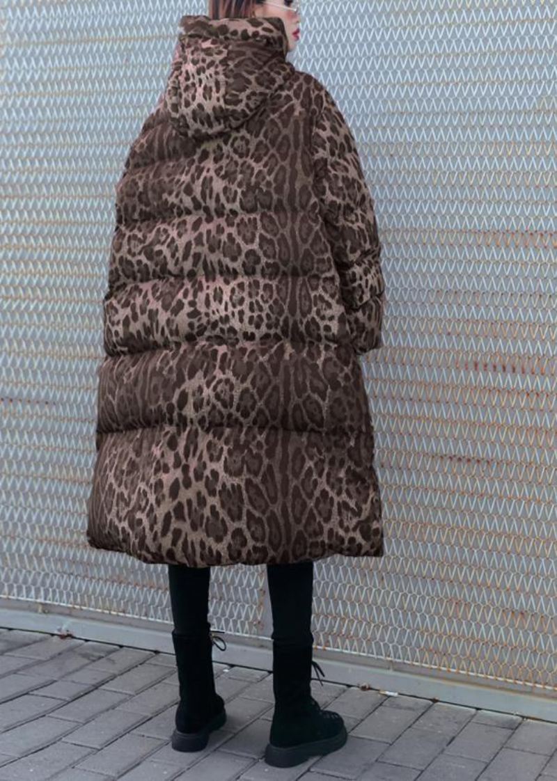 Nye Løstsittende Snøjakker Tykke Kåper Leopard-hetteparkas - Dunjakker for kvinner