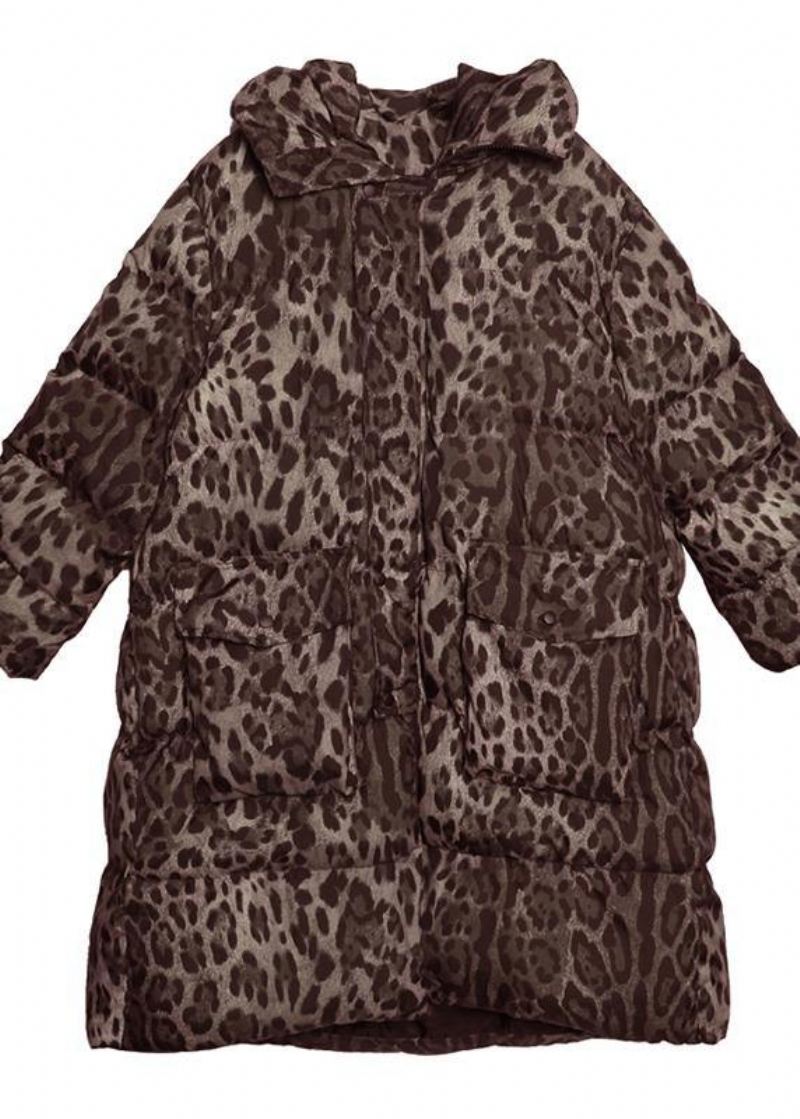 Nye Løstsittende Snøjakker Tykke Kåper Leopard-hetteparkas - Dunjakker for kvinner