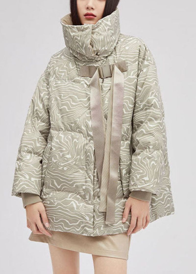 Original Design Beige Peter Pan Krage Oversized Print Duck Down Puffers Jakker Vinter - Dunjakker for kvinner