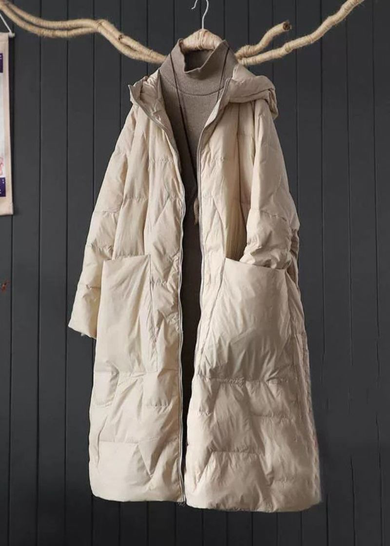 Plus Size Beige Hettelommer Fin Bomullsfylt Parkaer Winter