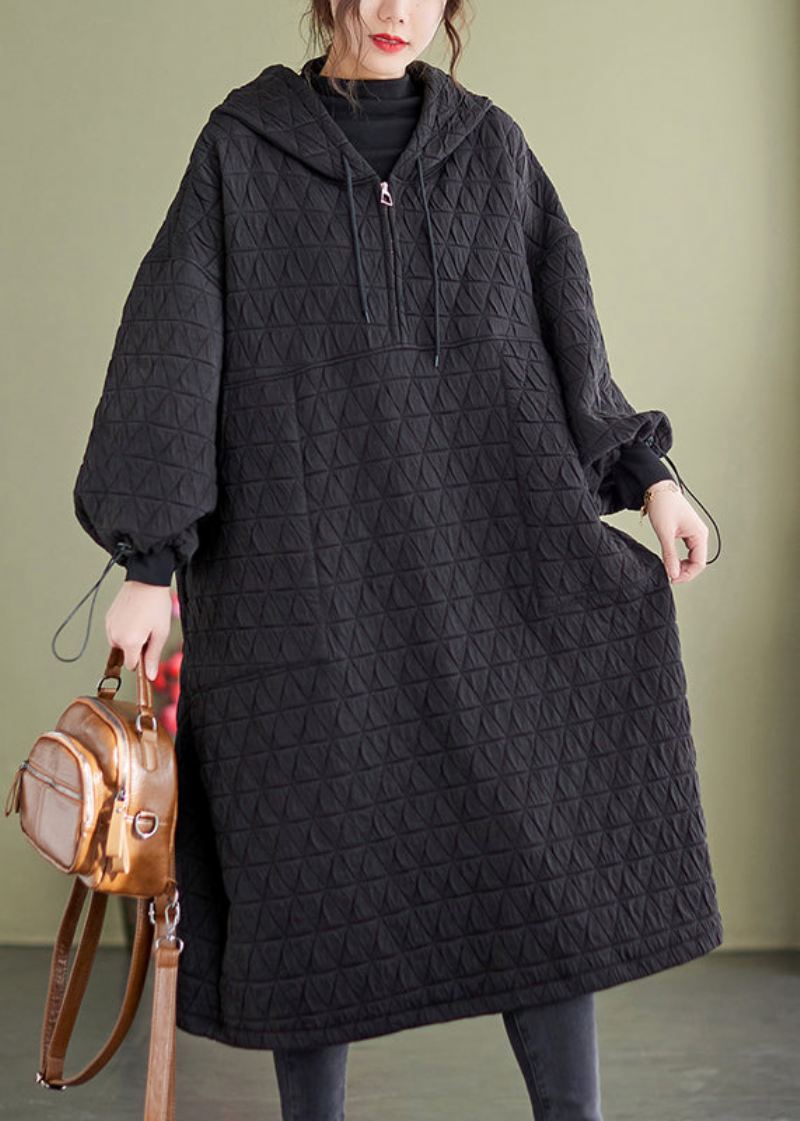 Plus Size Black Hette Patchwork Fine Bomullsfylte Kjoler Vinter - Dunjakker for kvinner