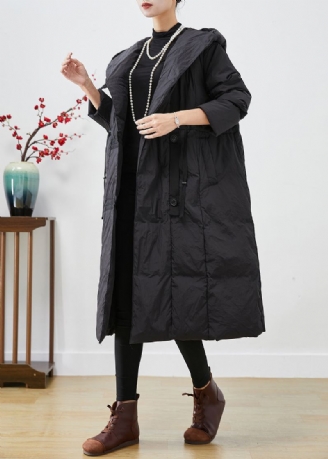 Plus Size Black Oversized Patchwork Andedunjakke Om Vinteren