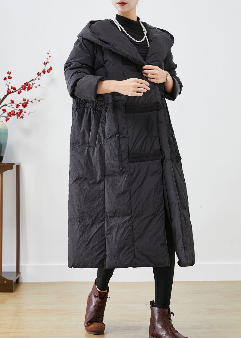 Plus Size Black Oversized Patchwork Andedunjakke Om Vinteren - Dunjakker for kvinner