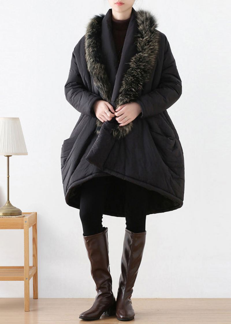 Plus Size Black Pelskrage Varm Tykk Parka Winter - Dunjakker for kvinner