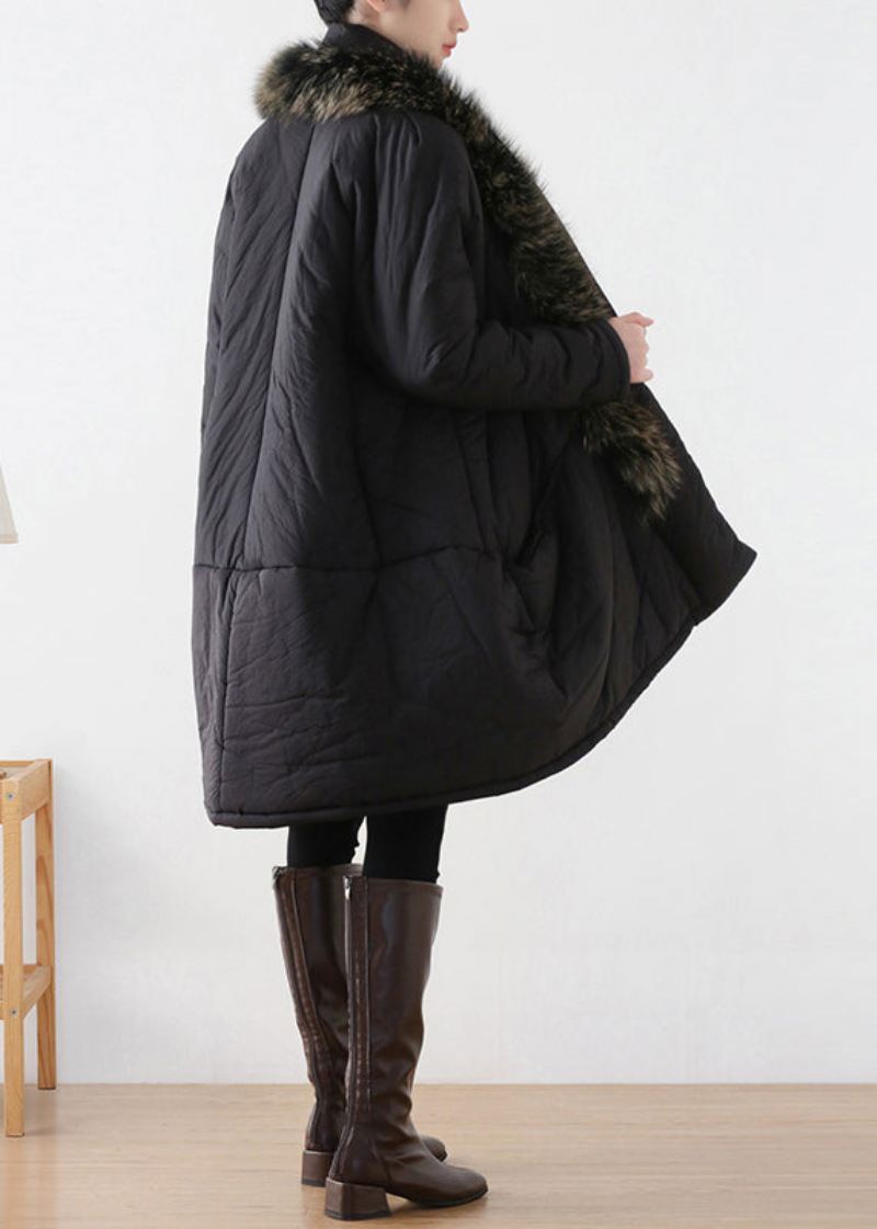 Plus Size Black Pelskrage Varm Tykk Parka Winter - Dunjakker for kvinner