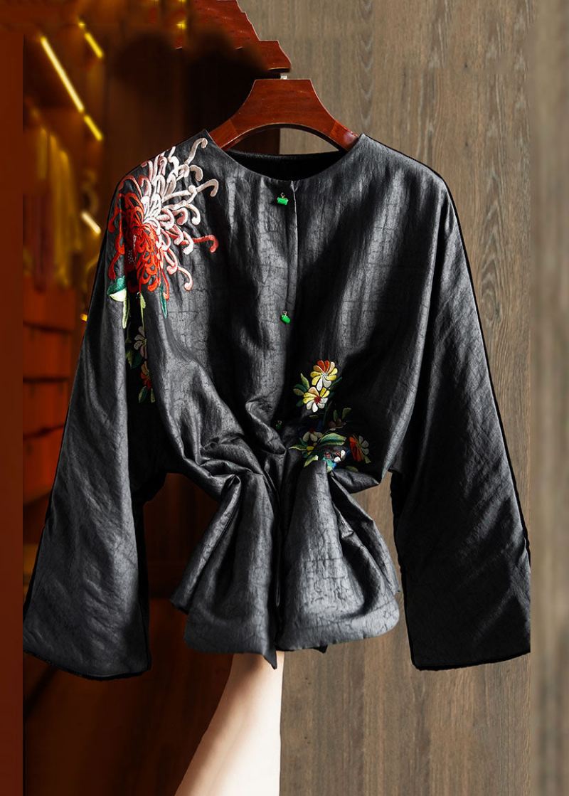 Plus Size Black Printing Floral Button Silke Velour Parka Winter - Dunjakker for kvinner