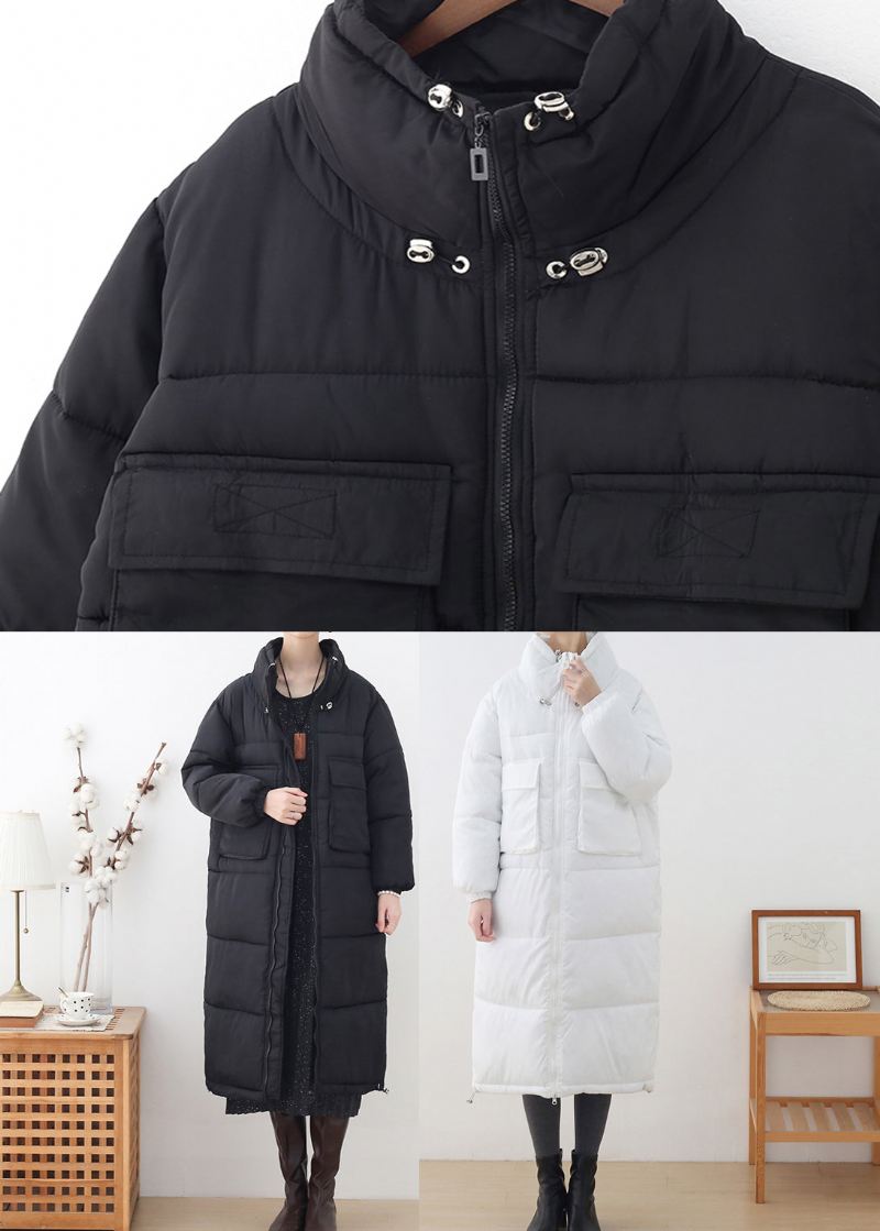 Plus Size Black Stand Krage Glidelås Tykk Lang Parka Winter - Svart