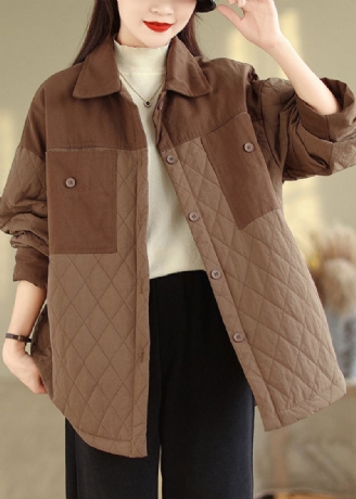 Plus Size Coffee Oversized Patchwork Fin Bomullsjakke Vinter