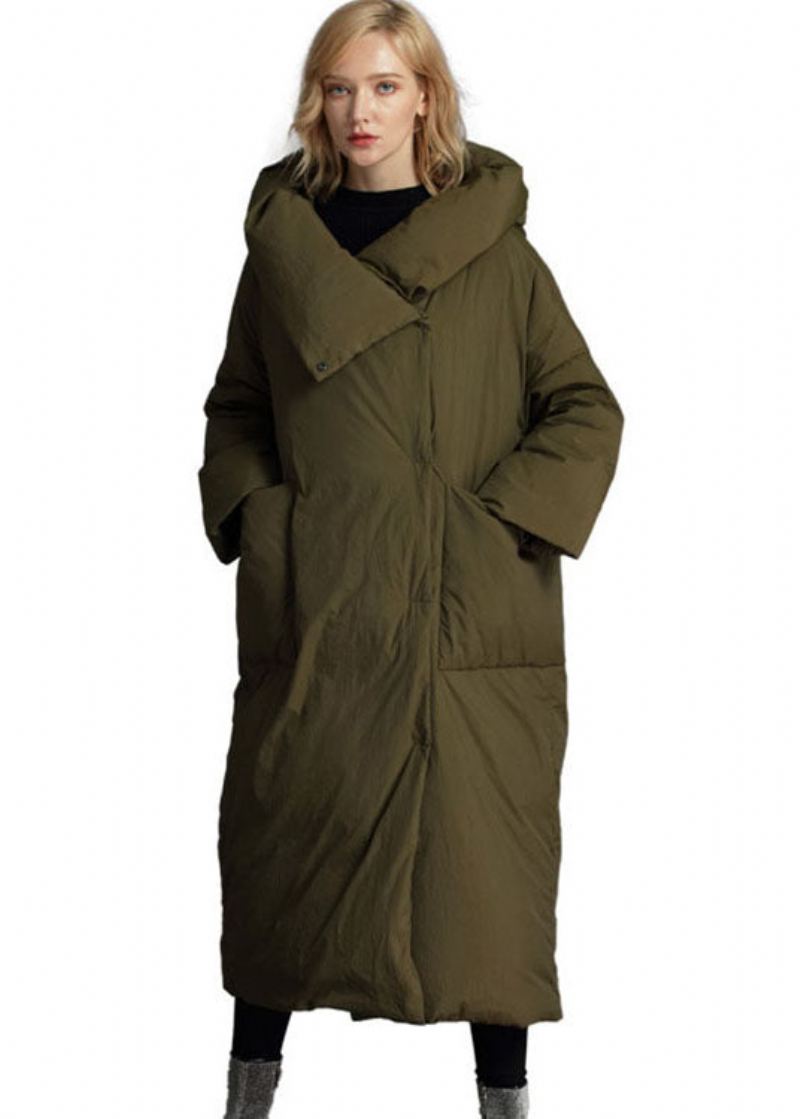 Plus Size Grå Hette Løs Vinter Duck Down Puffer Coat - Svart