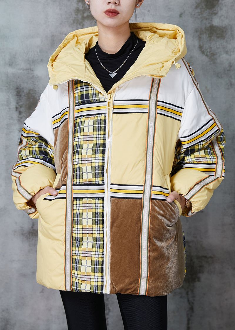 Plus Size Gul Oversized Patchwork Duck Down Puffers Jakker Vinter - Dunjakker for kvinner