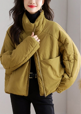 Plus Size Gule Zip Up Lommer Patchwork Parka Winter