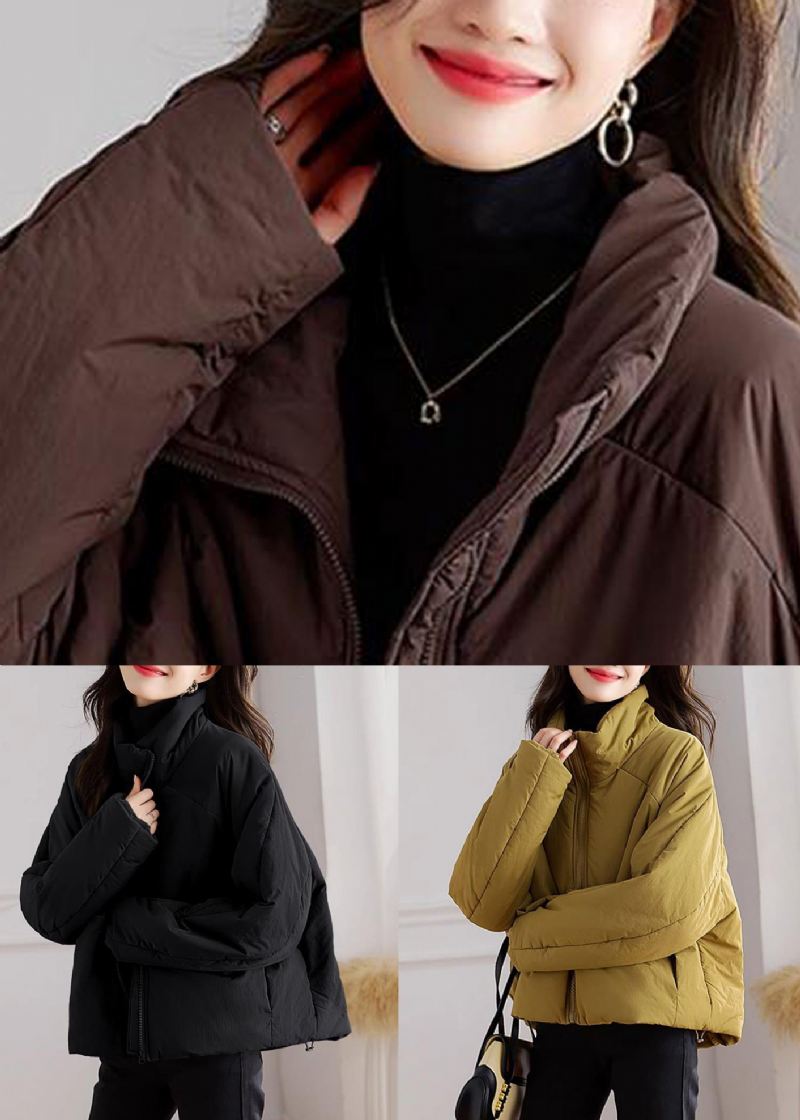 Plus Size Gule Zip Up Lommer Patchwork Parka Winter - Dunjakker for kvinner