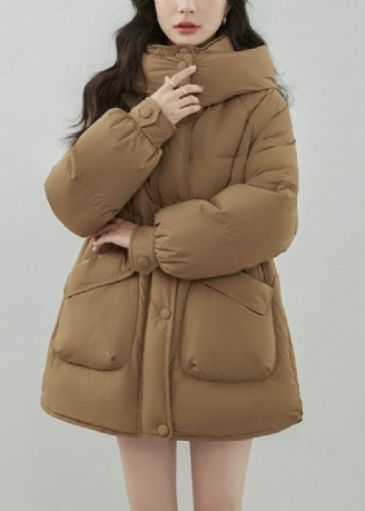 Plus Size Khaki Hette Zip Up Lommer Duck Down Coats Vinter