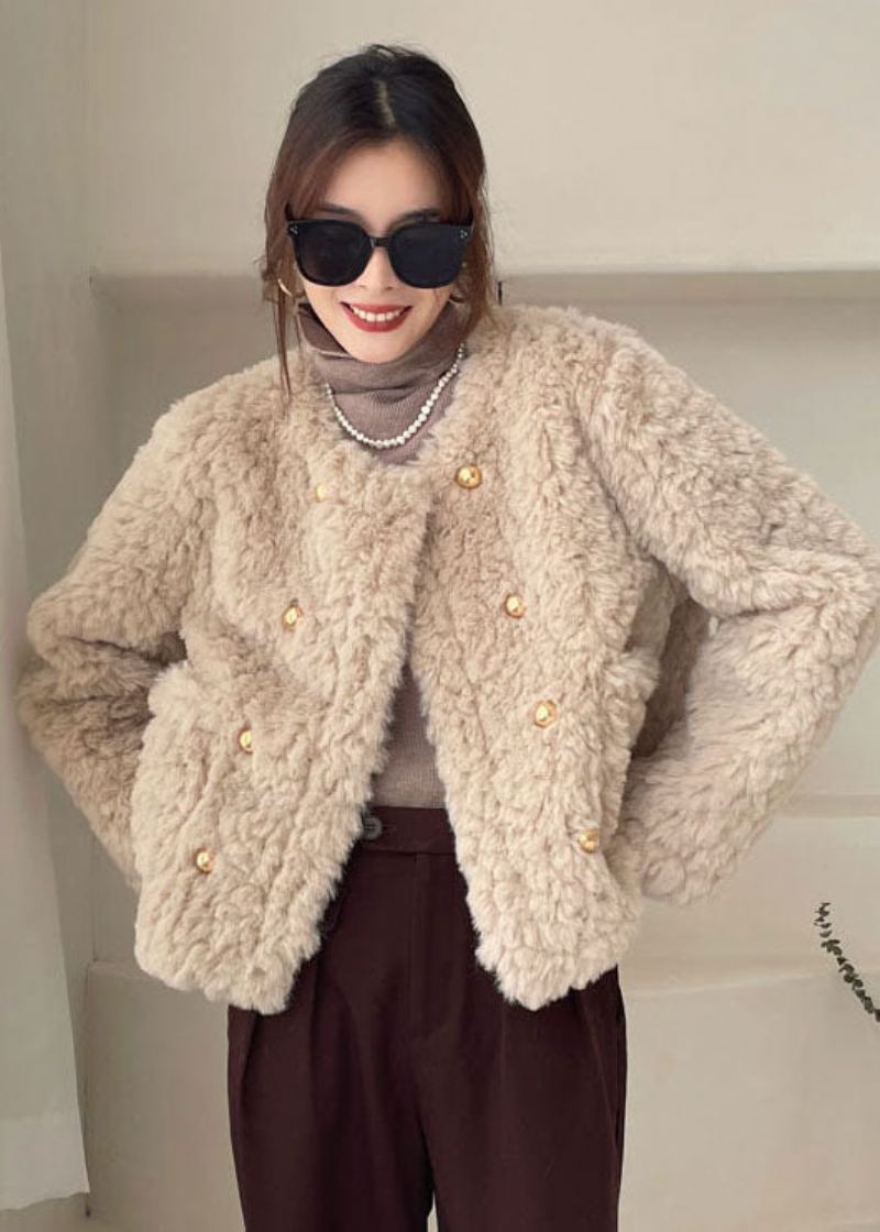 Plus Size Khaki Lommer Faux Fur Vinterfrakker Vinter