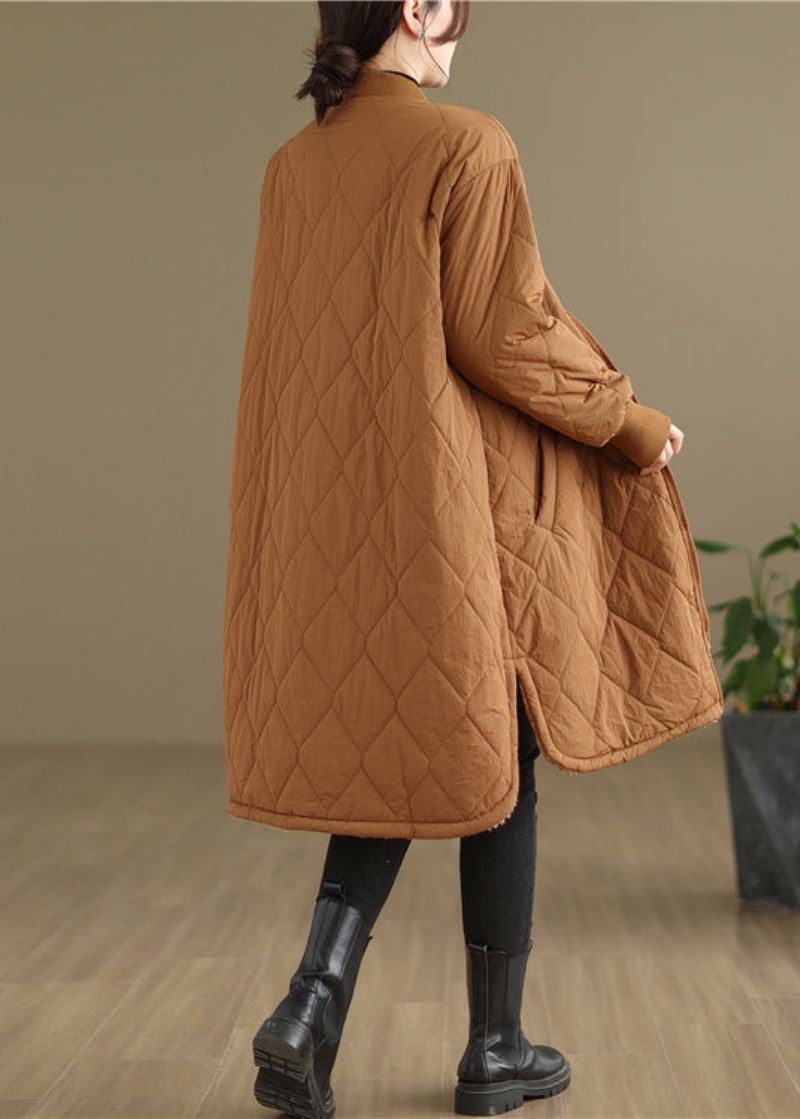 Plus Size Khaki Lommer Glidelås Varm Fleece Dame Kåpe Vinter - Dunjakker for kvinner