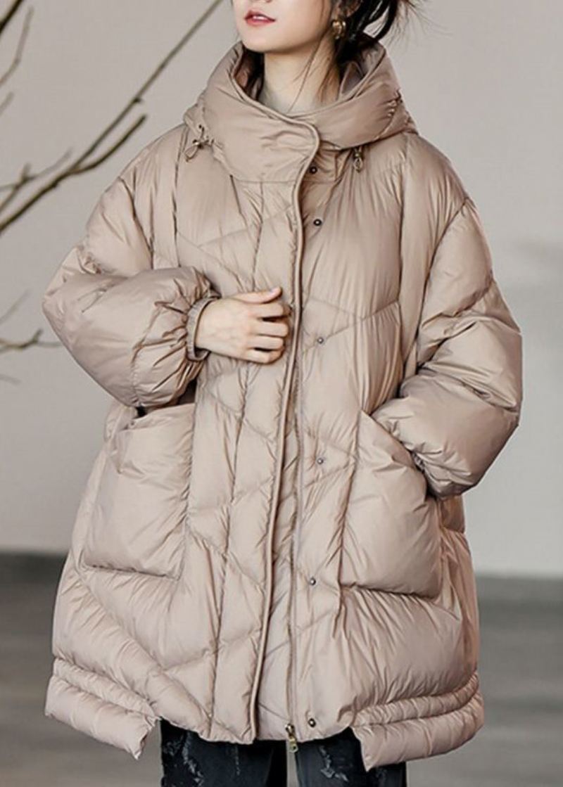 Plus Size Khaki Oversized Lommer Duck Down Puffer Jacket Vinter