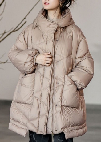 Plus Size Khaki Oversized Lommer Duck Down Puffer Jacket Vinter