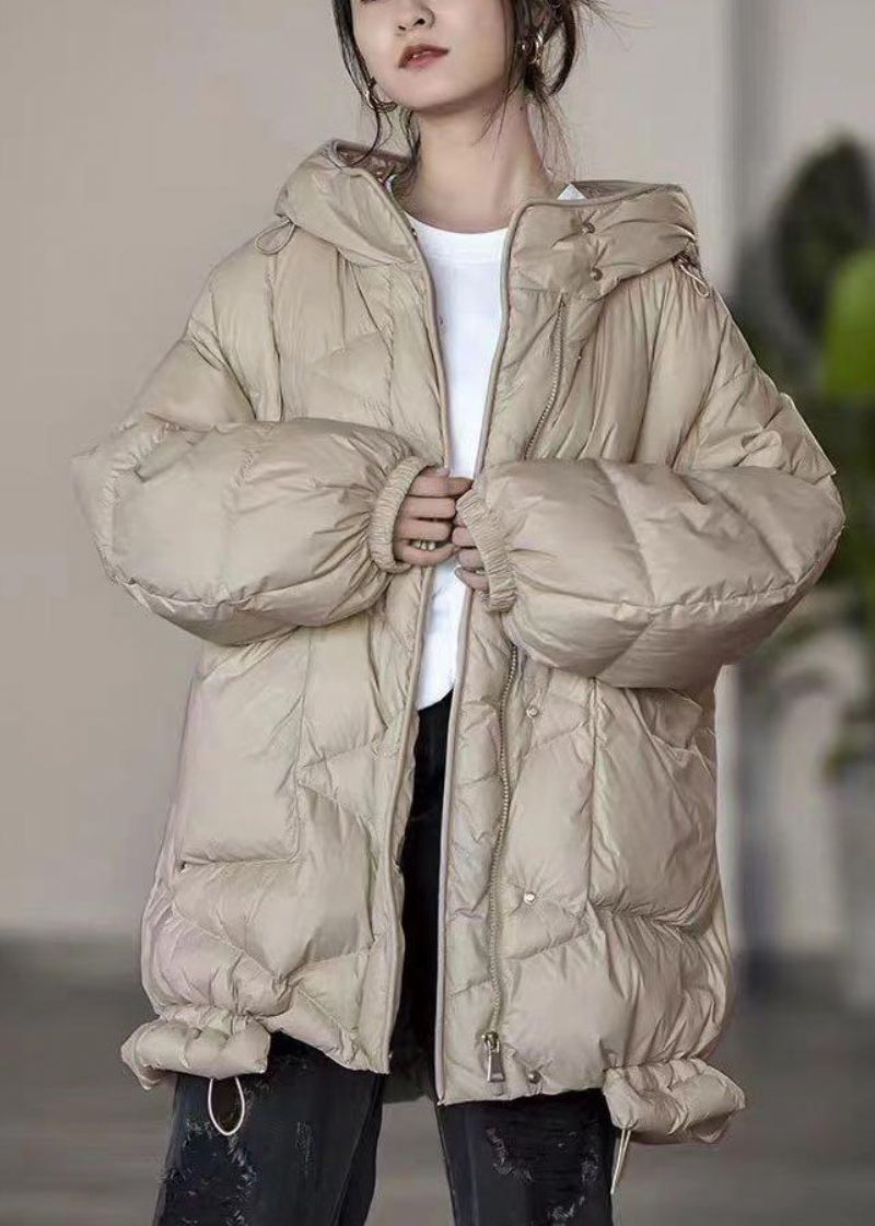 Plus Size Khaki Oversized Lommer Duck Down Puffer Jacket Vinter - Dunjakker for kvinner