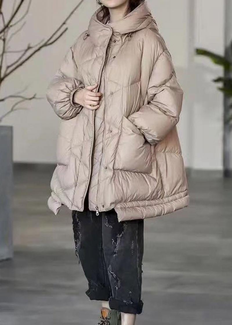 Plus Size Khaki Oversized Lommer Duck Down Puffer Jacket Vinter - Dunjakker for kvinner