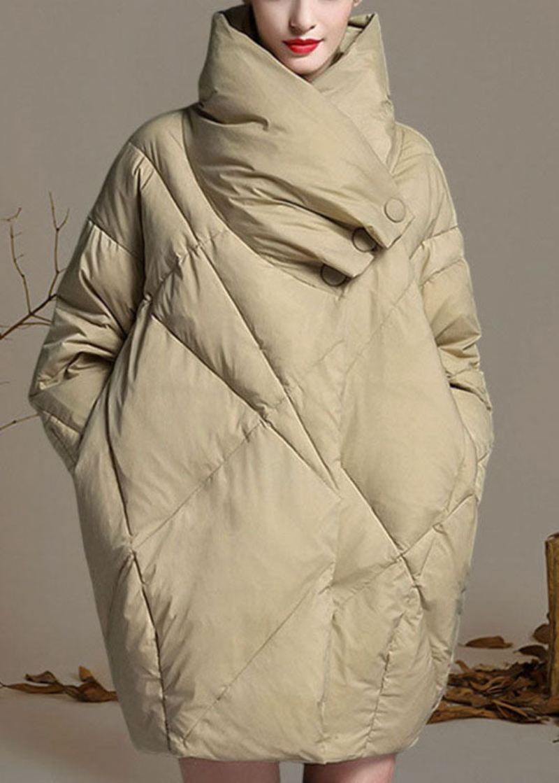 Plus Size Khaki Peter Pan Krageknapp Vinter Duck Down Coat