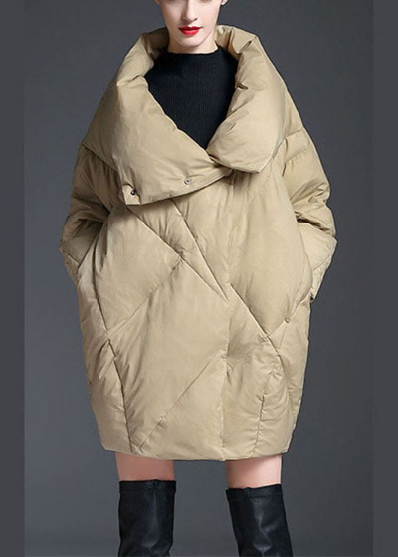 Plus Size Khaki Peter Pan Krageknapp Vinter Duck Down Coat - Kaki